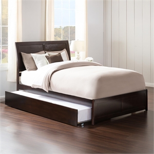 Portland Full Wood Platform Bed with Matching Footboard & Trundle in Espresso