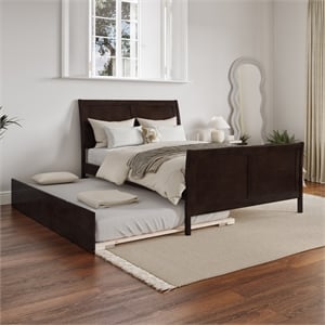 Portland Full Wood Platform Bed with Matching Footboard & Trundle in Espresso