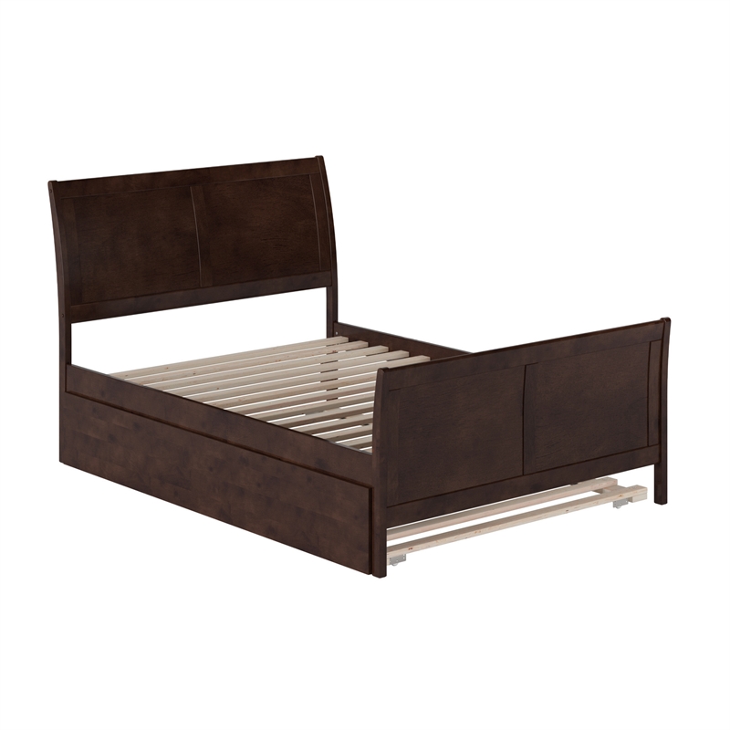 Portland Full Wood Platform Bed with Matching Footboard & Trundle in Espresso
