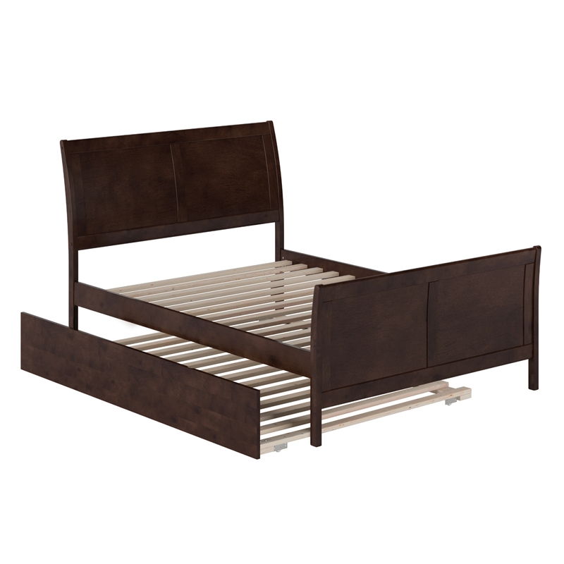 Portland Full Wood Platform Bed with Matching Footboard & Trundle in Espresso