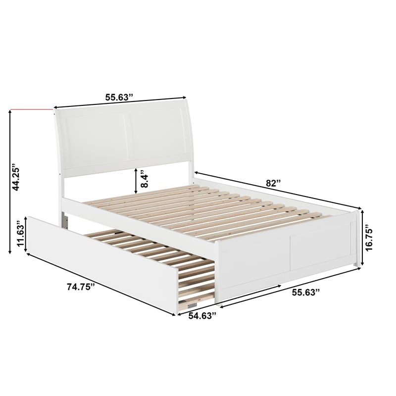 Portland Full Wood Platform Bed with Matching Footboard & Full Trundle in White