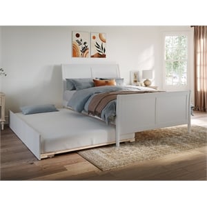 Portland Full Wood Platform Bed with Matching Footboard & Full Trundle in White