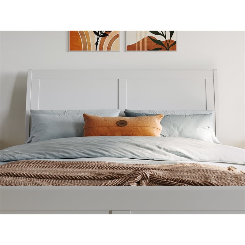 Portland Full Wood Platform Bed with Matching Footboard & Full Trundle in White