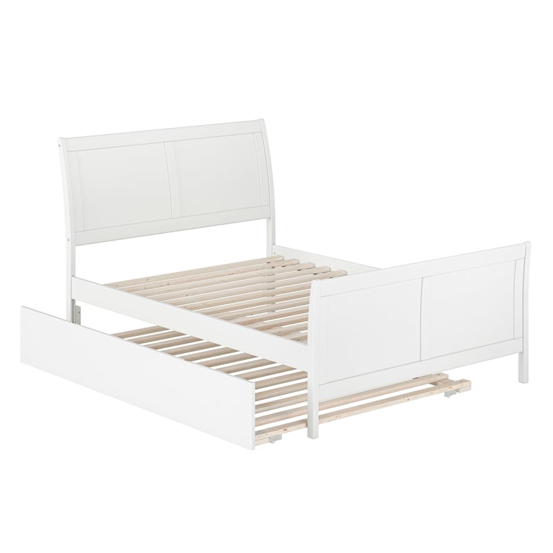 Portland Full Wood Platform Bed with Matching Footboard & Full Trundle in White