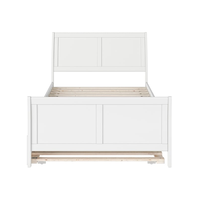 Portland Full Wood Platform Bed with Matching Footboard & Full Trundle in White