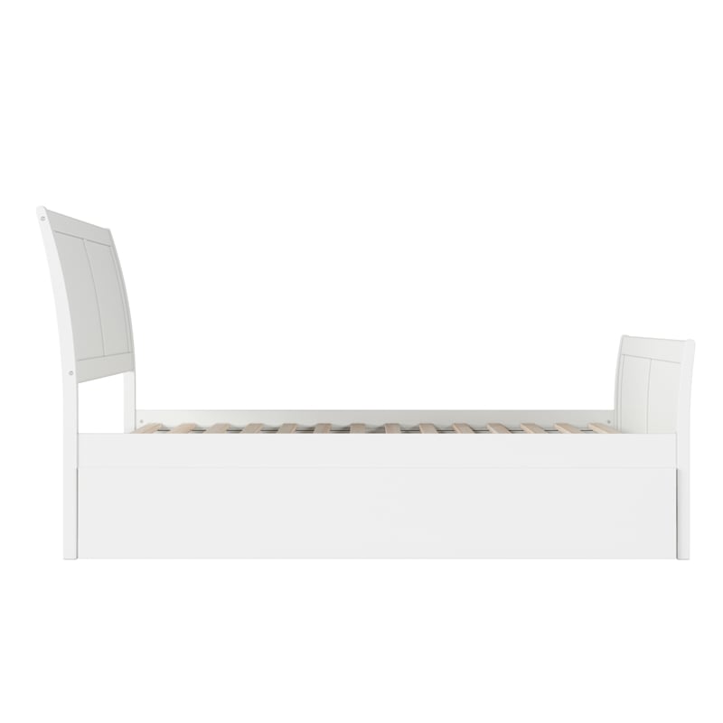 Portland Full Wood Platform Bed with Matching Footboard & Full Trundle in White