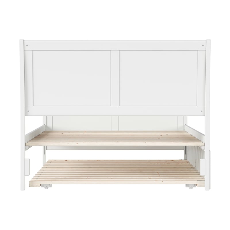 Portland Full Wood Platform Bed with Matching Footboard & Full Trundle in White