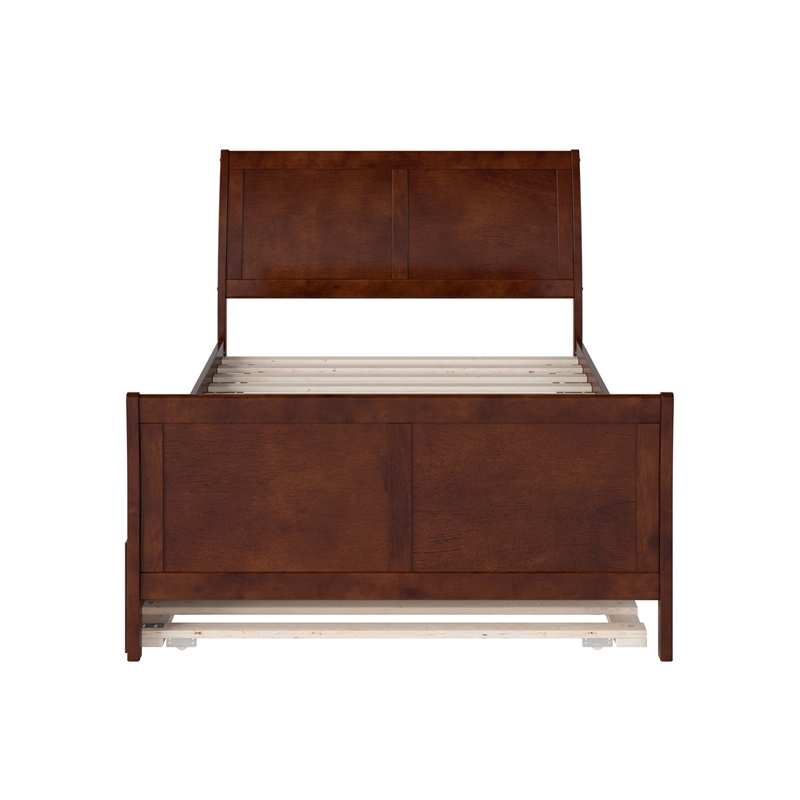 Portland Full Wood Platform Bed with Matching Footboard & Full Trundle in Walnut