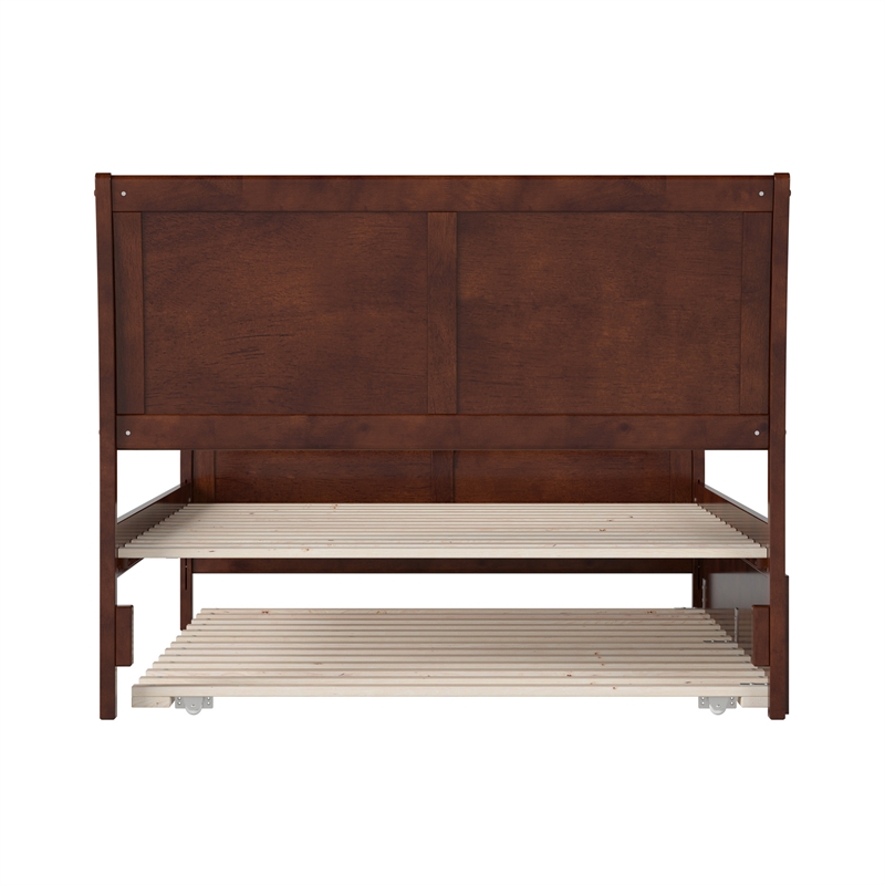 Portland Full Wood Platform Bed with Matching Footboard & Full Trundle in Walnut
