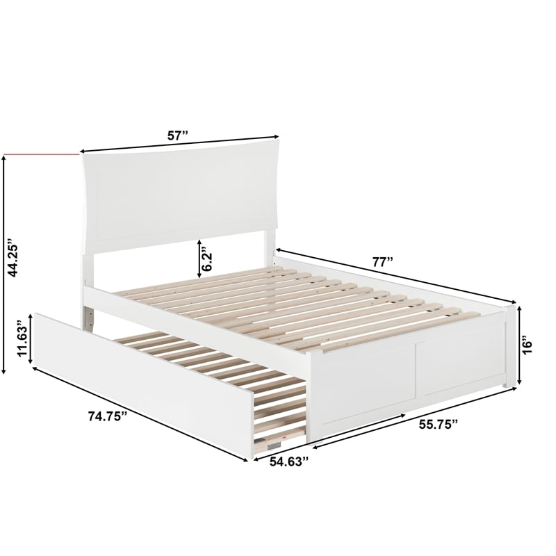 AFI Metro Full Solid Wood Bed with Twin Trundle and USB Charger in White