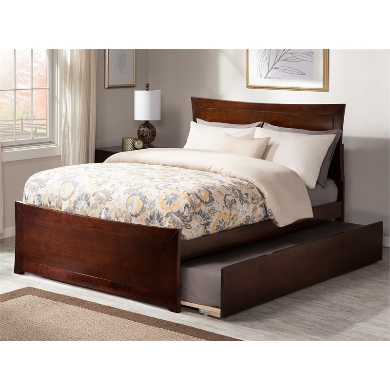 AFI Metro Solid Wood Full Bed and Footboard with Full Trundle in Walnut