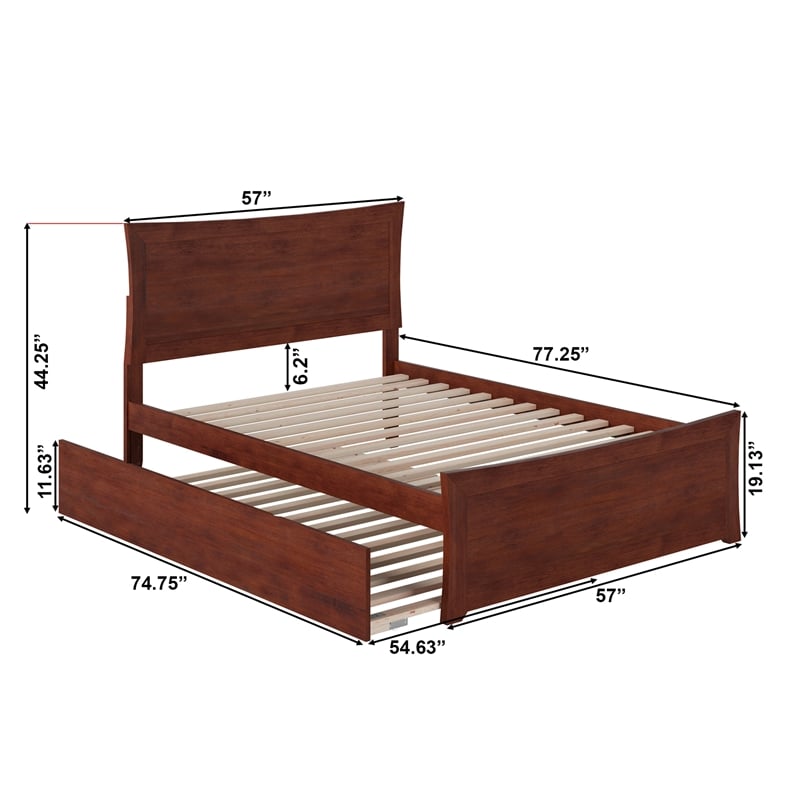 AFI Metro Solid Wood Full Bed and Footboard with Full Trundle in Walnut
