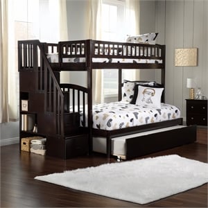 AFI Westbrook Wood Staircase Bunk Twin Over Full with Trundle in Espresso