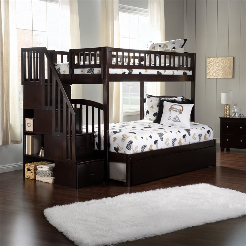 AFI Westbrook Wood Staircase Bunk Twin Over Full with Trundle in Espresso