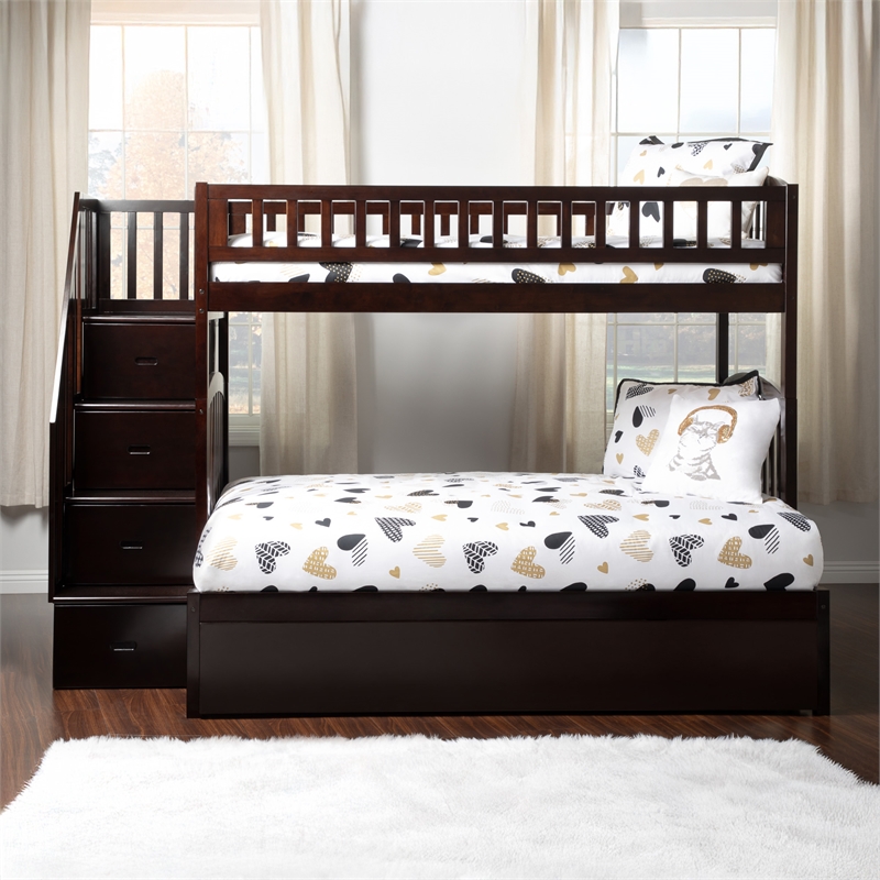 AFI Westbrook Wood Staircase Bunk Twin Over Full with Trundle in Espresso