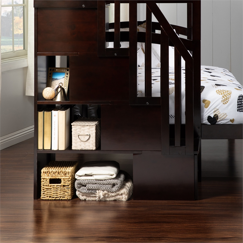 AFI Westbrook Wood Staircase Bunk Twin Over Full with Trundle in Espresso