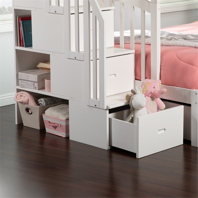 AFI Westbrook Wood Staircase Bunk Twin Over Full with Trundle in White
