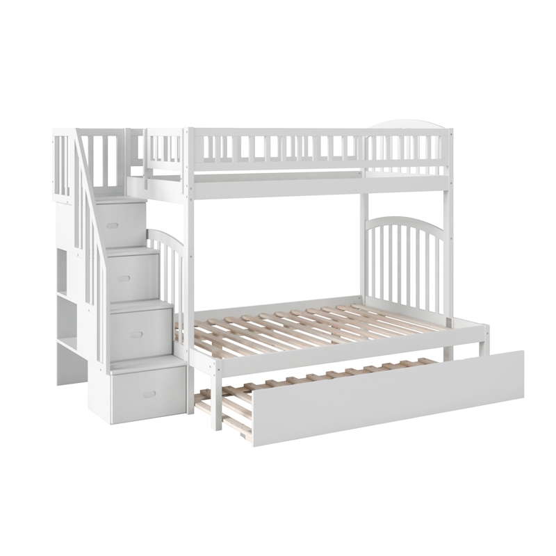 AFI Westbrook Wood Staircase Bunk Twin Over Full with Trundle in White
