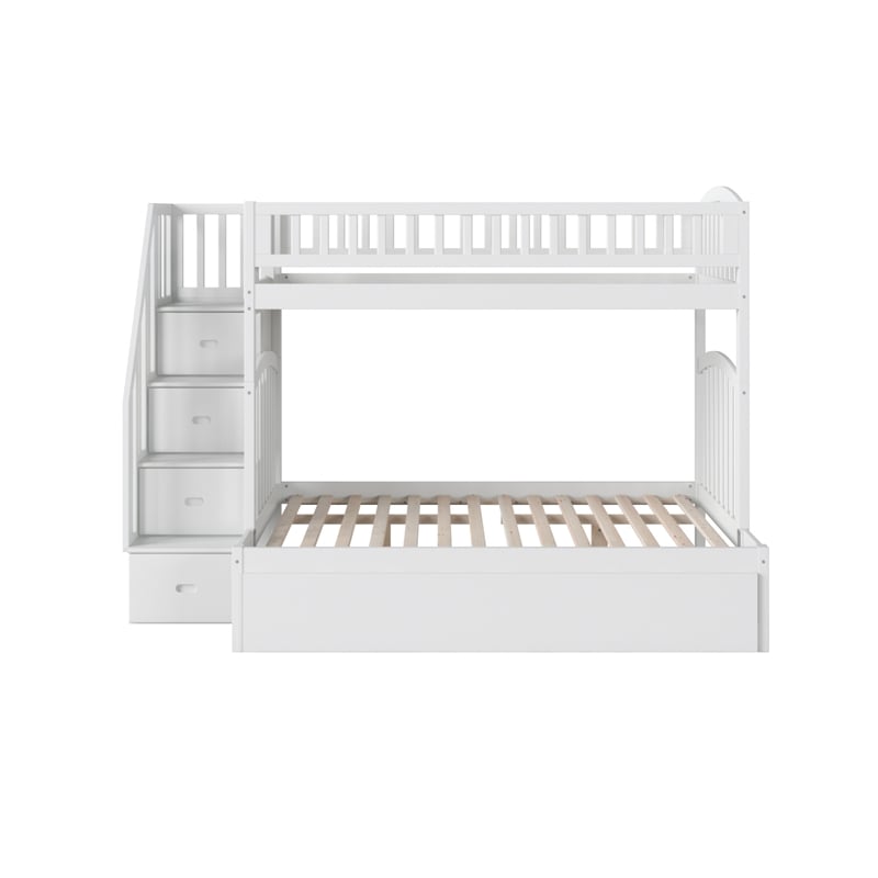 AFI Westbrook Wood Staircase Bunk Twin Over Full with Trundle in White