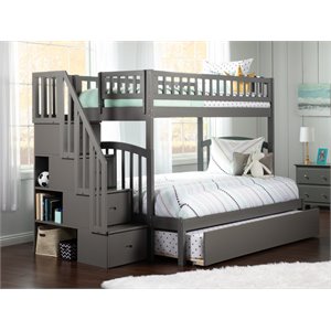 afi westbrook solid wood twin over full bunk bed with trundle in gray