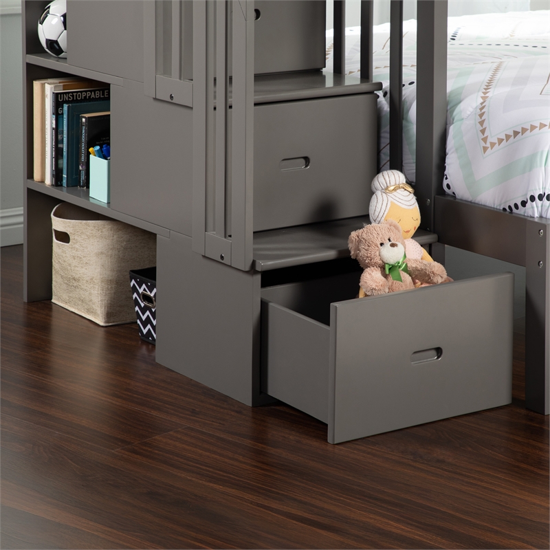 AFI Westbrook Wood Staircase Bunk Twin Over Full with Trundle in Grey