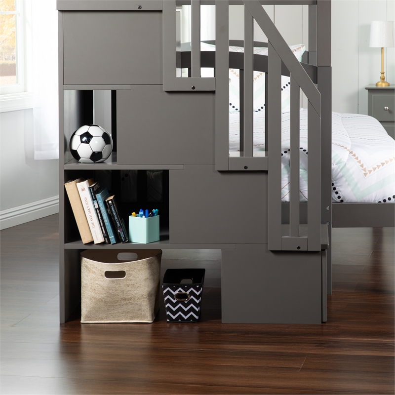 AFI Westbrook Wood Staircase Bunk Twin Over Full with Trundle in Grey