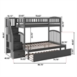 AFI Westbrook Wood Staircase Bunk Twin Over Full with Trundle in Grey
