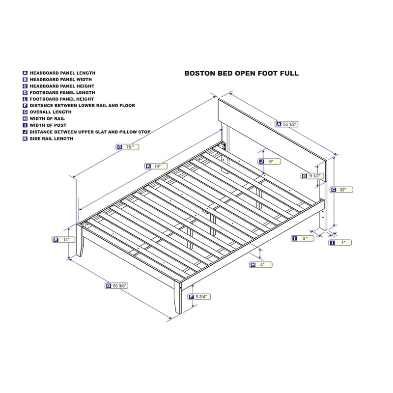 AFI Boston Solid Wood Full Size Modern Platform Bed in White