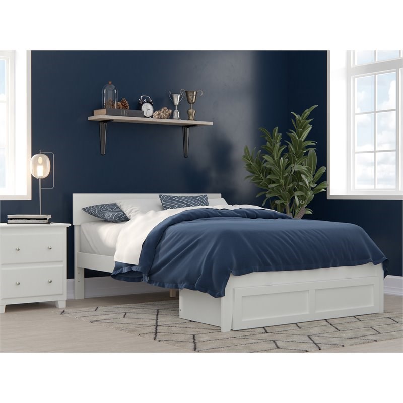 AFI Boston Solid Wood Modern Full Bed with Foot Drawer in White