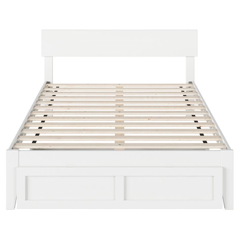 AFI Boston Solid Wood Modern Full Bed with Foot Drawer in White