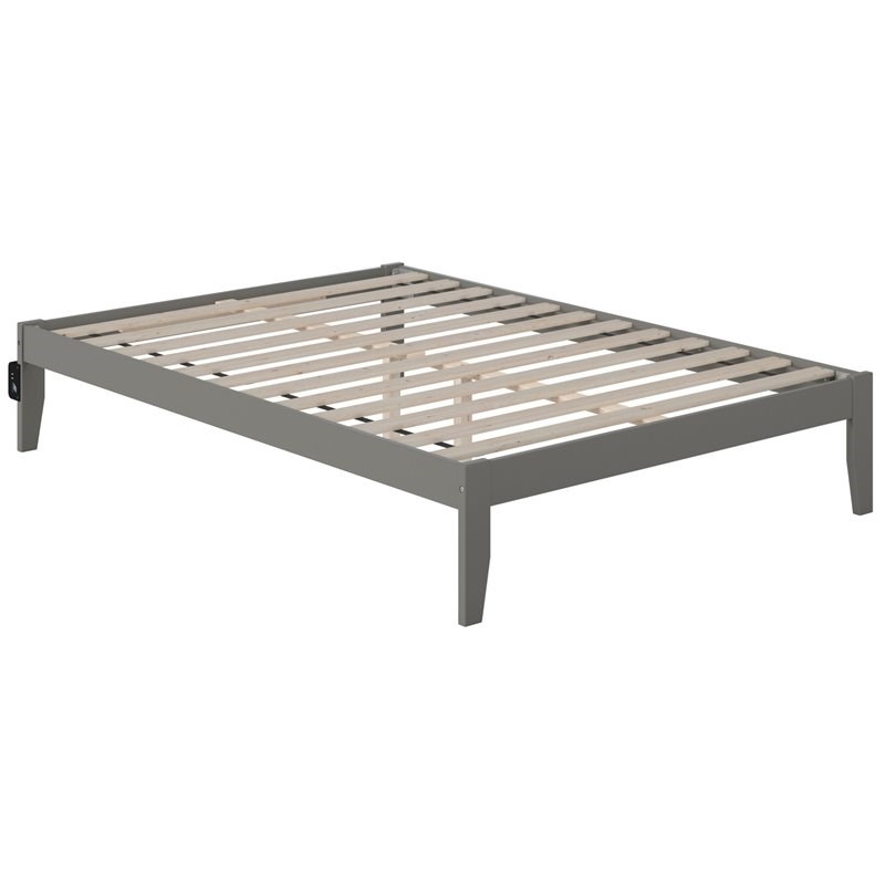 AFI Colorado Solid Wood Full Bed with USB Charging Station in Gray