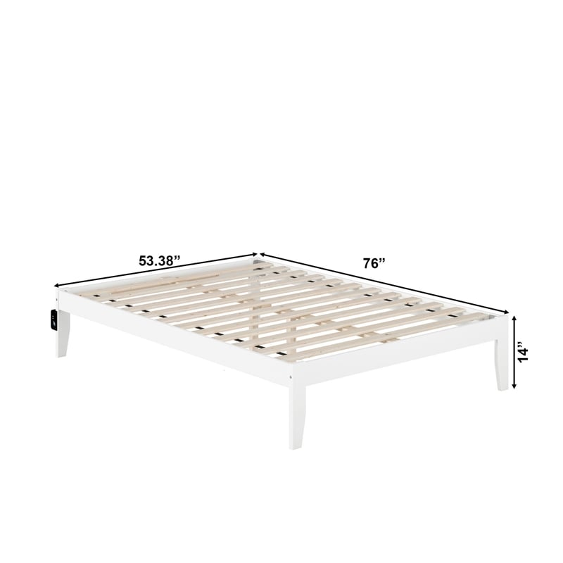 AFI Colorado Solid Wood Modern Full Bed with USB Charging Station in White