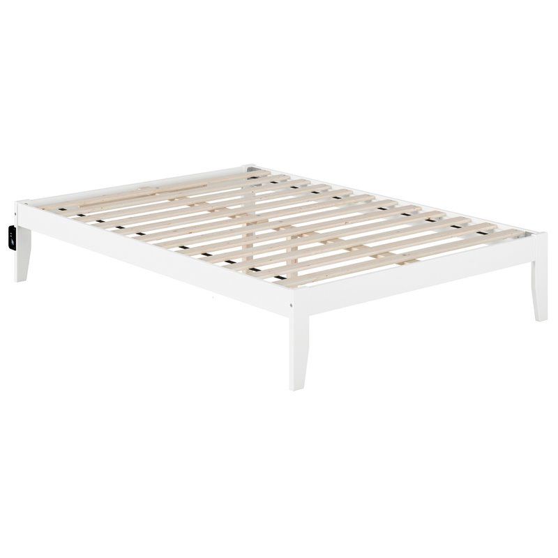 AFI Colorado Solid Wood Modern Full Bed with USB Charging Station in White