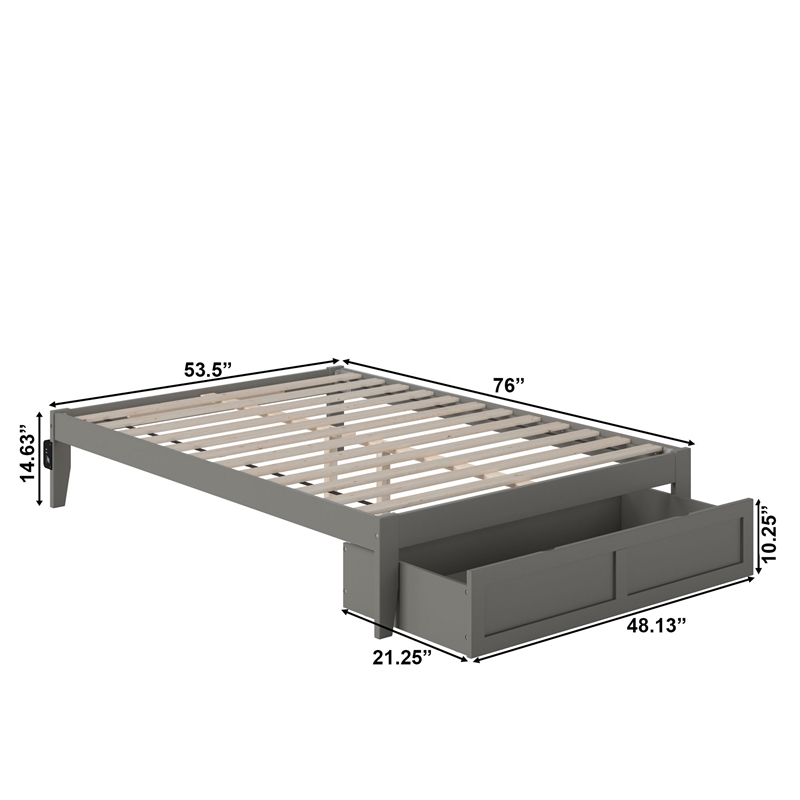 AFI Colorado Solid Wood Full Bed with Foot Drawer with USB Charger in Gray