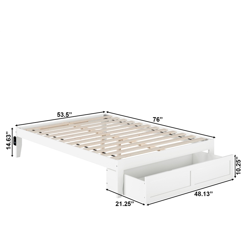 AFI Colorado Solid Wood Full Bed with Foot Drawer and USB Charger in White