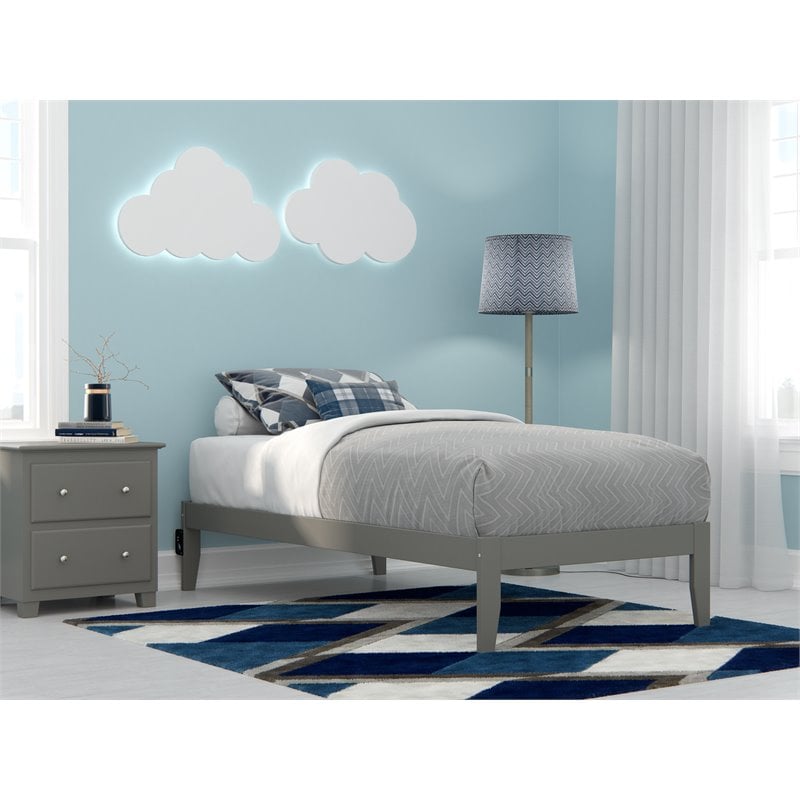 AFI Colorado Solid Wood Twin Bed with USB Charging Station in Gray