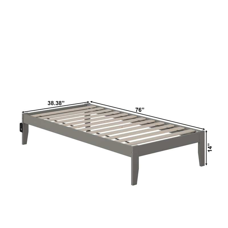 AFI Colorado Solid Wood Twin Bed with USB Charging Station in Gray