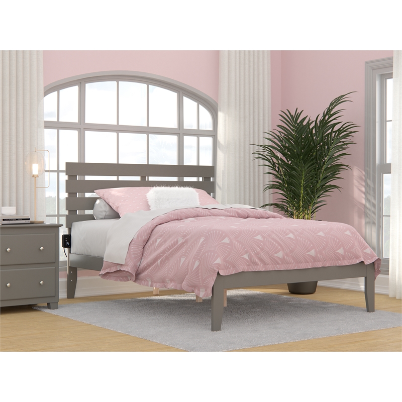 AFI Oxford Solid Wood Full Platform Bed with USB Charger in Gray