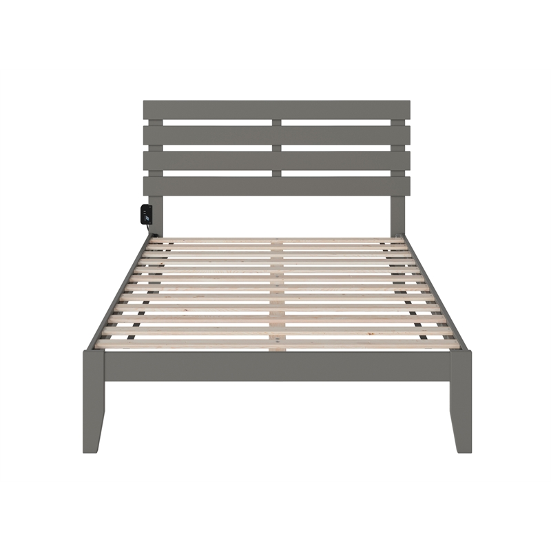 AFI Oxford Solid Wood Full Platform Bed with USB Charger in Gray