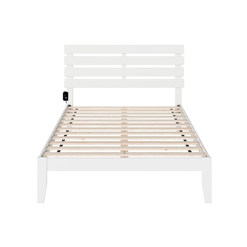 AFI Oxford Solid Wood Full Platform Bed with USB Charging Station in White