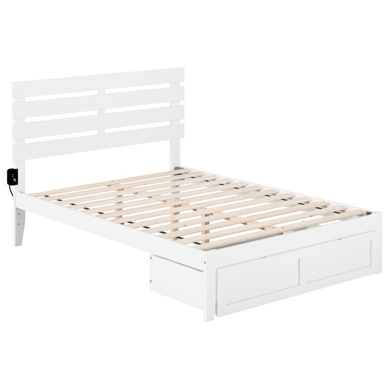 AFI Oxford Solid Wood Full Bed with Foot Drawer with USB Charger in White