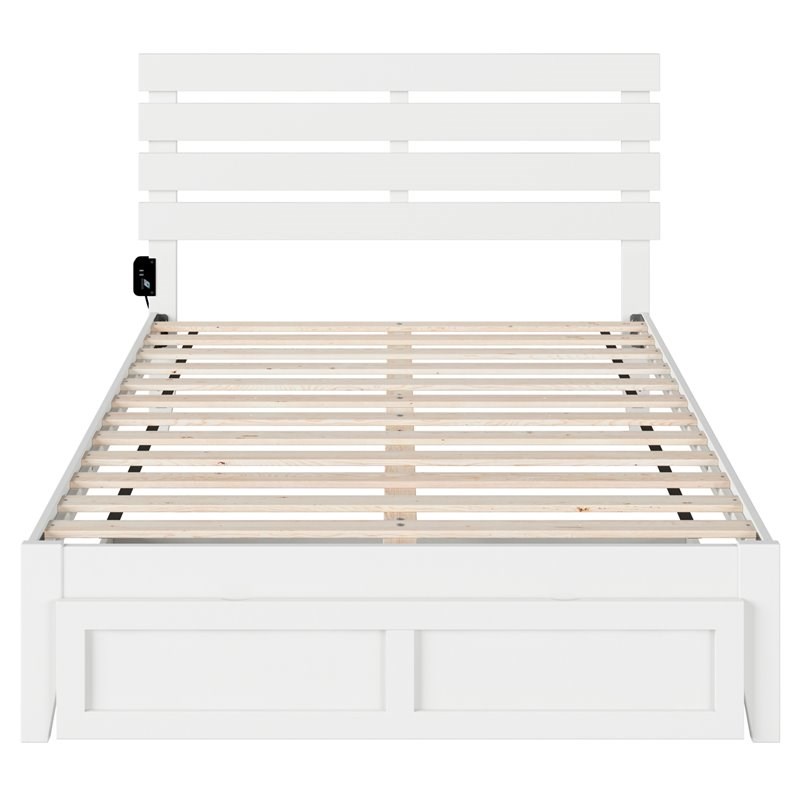 AFI Oxford Solid Wood Full Bed with Foot Drawer with USB Charger in White