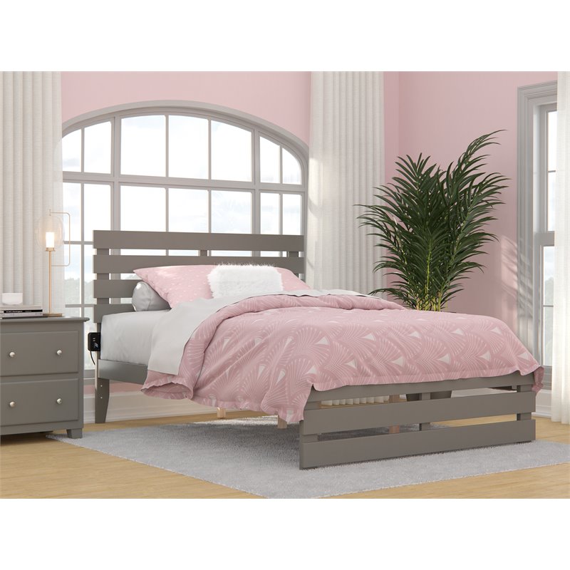 AFI Oxford Solid Wood Full Bed with Footboard with USB Charger in Gray