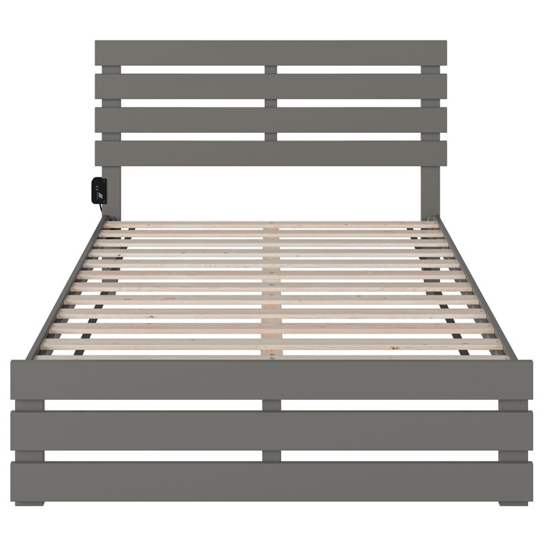 AFI Oxford Solid Wood Full Bed with Footboard with USB Charger in Gray