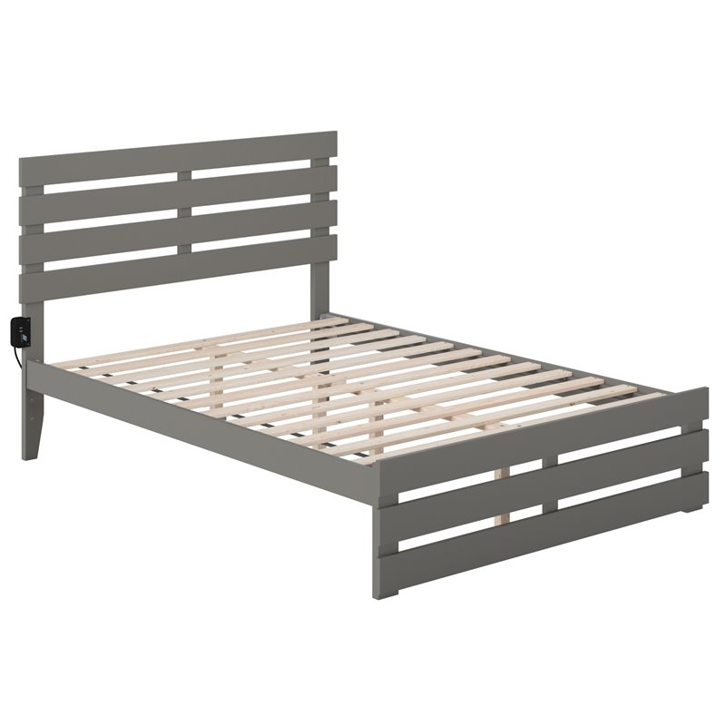AFI Oxford Solid Wood Full Bed with Footboard with USB Charger in Gray