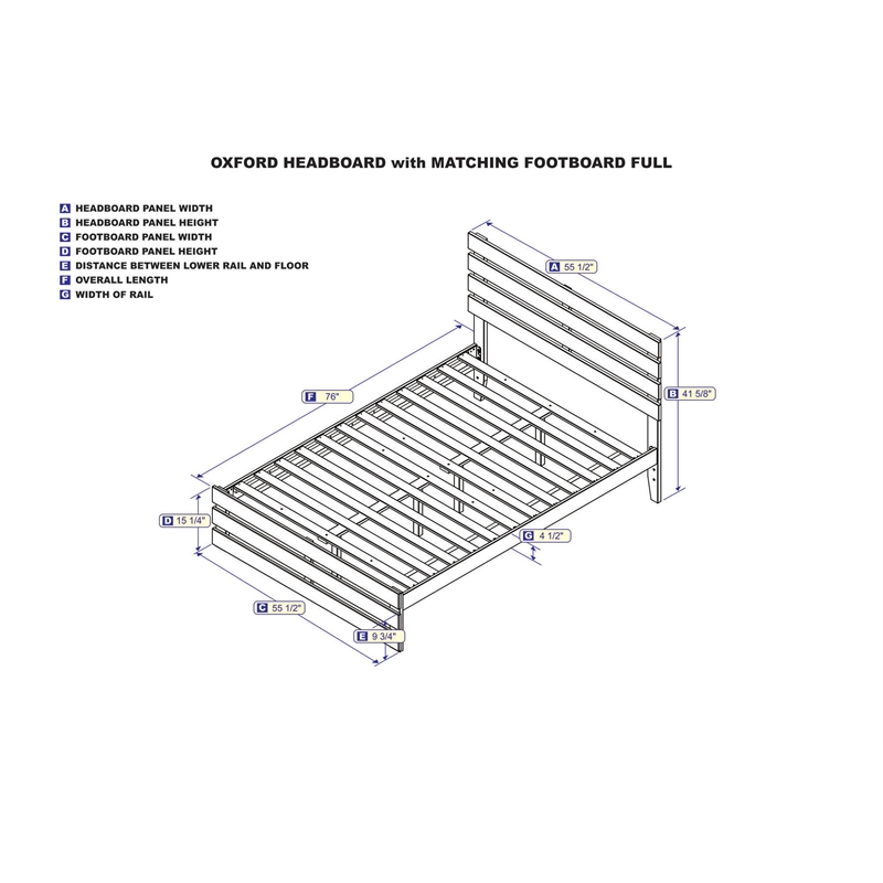 AFI Oxford Solid Wood Full Bed with Footboard with USB Charger in White
