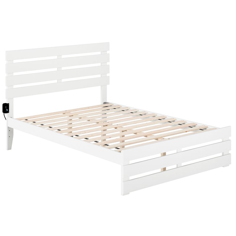AFI Oxford Solid Wood Full Bed with Footboard with USB Charger in White