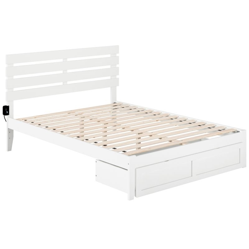 AFI Oxford Solid Wood Queen Platform Bed with Foot Drawer in White