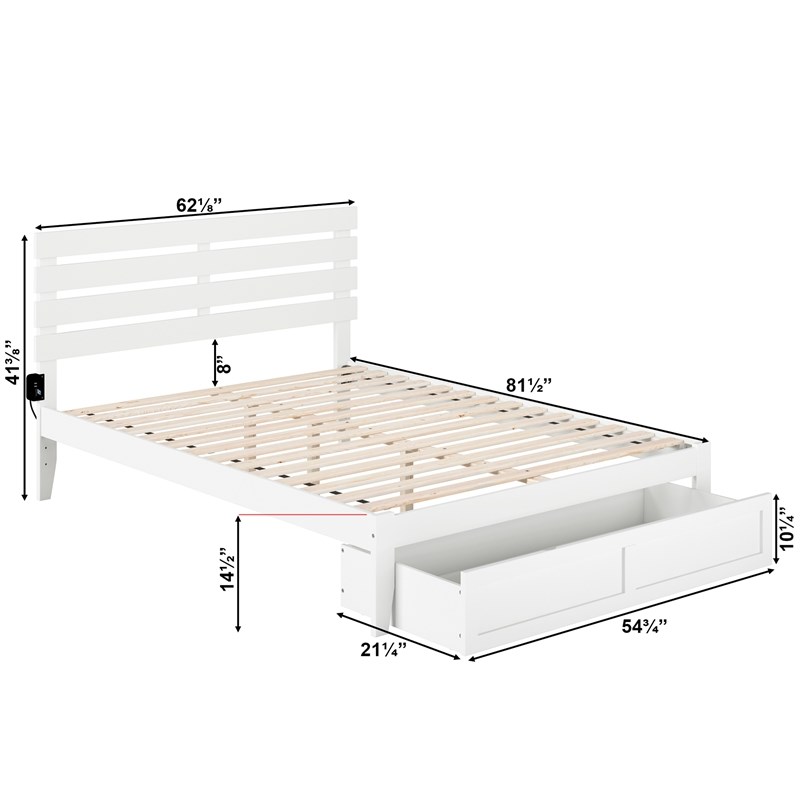 AFI Oxford Solid Wood Queen Platform Bed with Foot Drawer in White