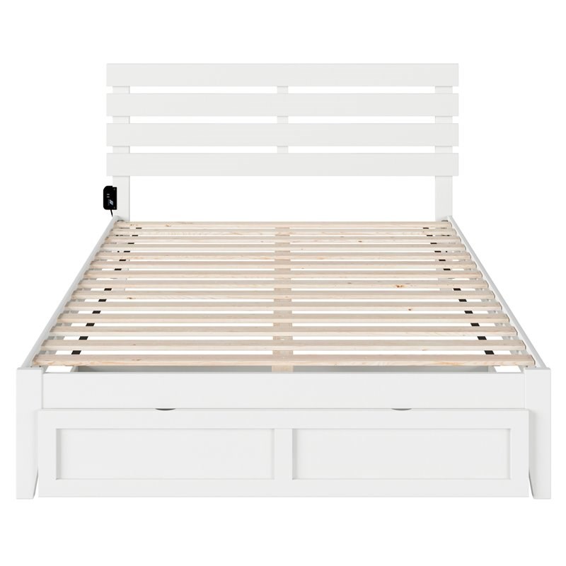 AFI Oxford Solid Wood Queen Platform Bed with Foot Drawer in White